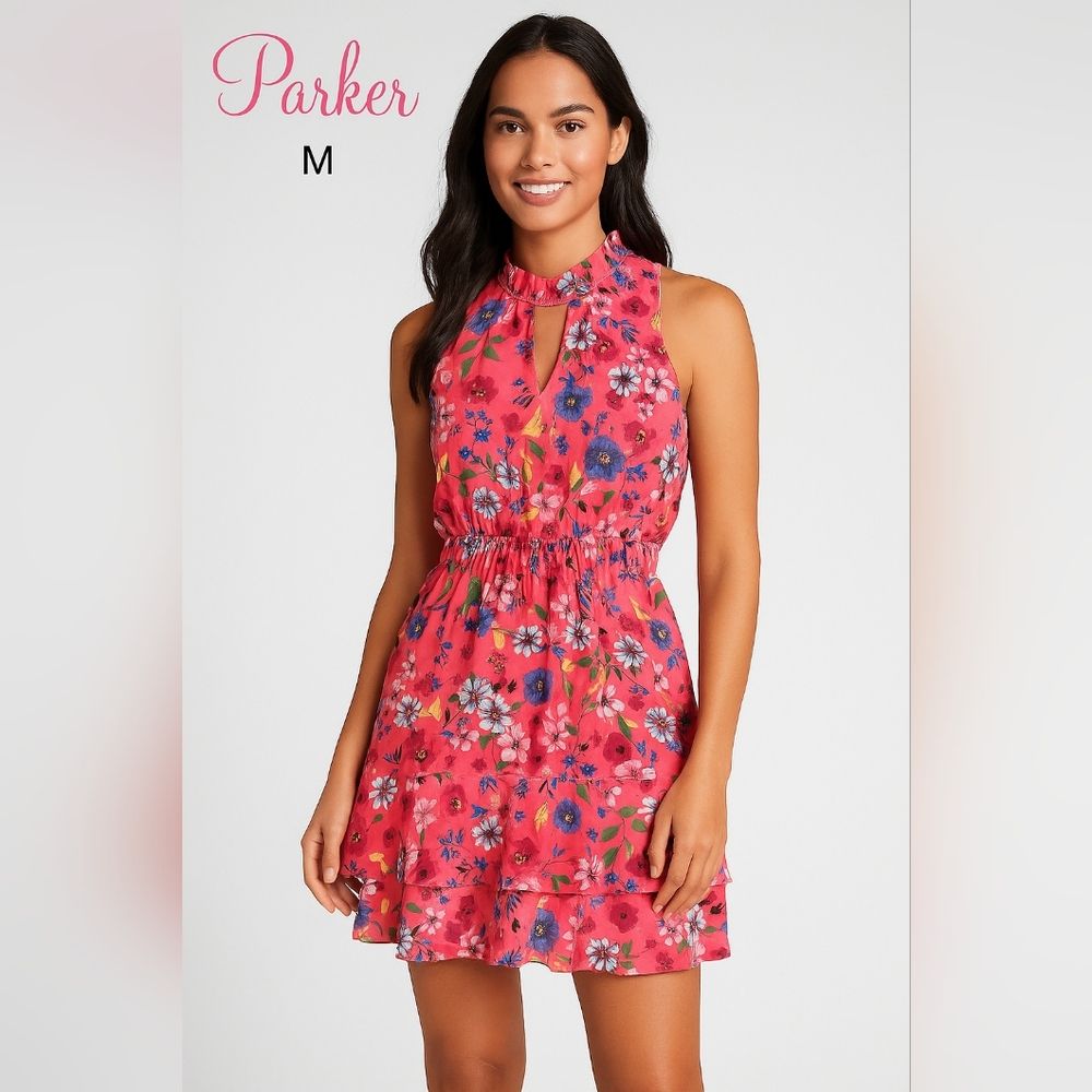 Parker Women's Sleeveless Floral Tiered Dress Pink Multicolor Size M